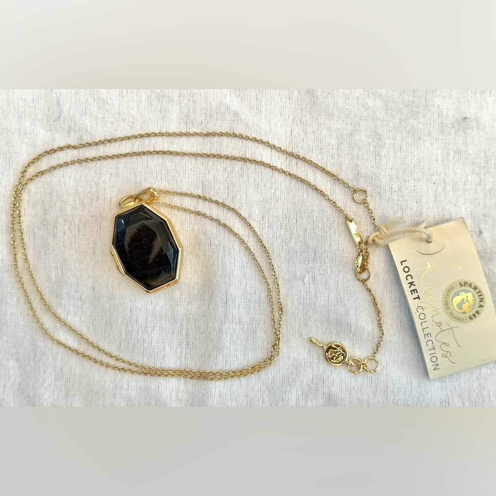 Spartina 449 Gold Chain Necklace with Black Pietersite Faceted Pendant